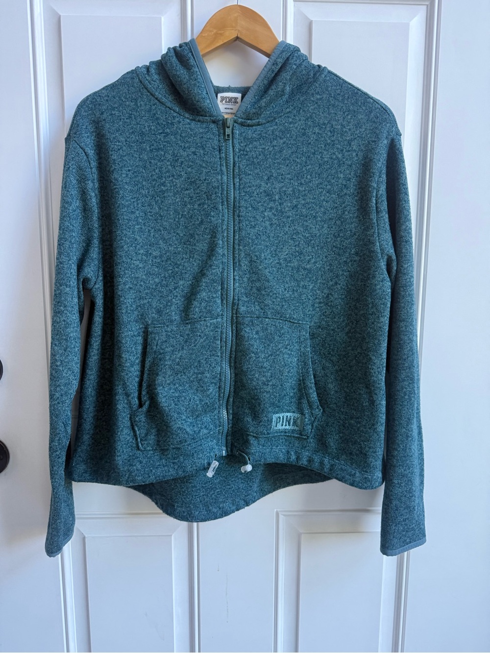 PINK Victoria's Secret Teal Zip-Up Hoodie Jacket Drawcord Hem Pockets